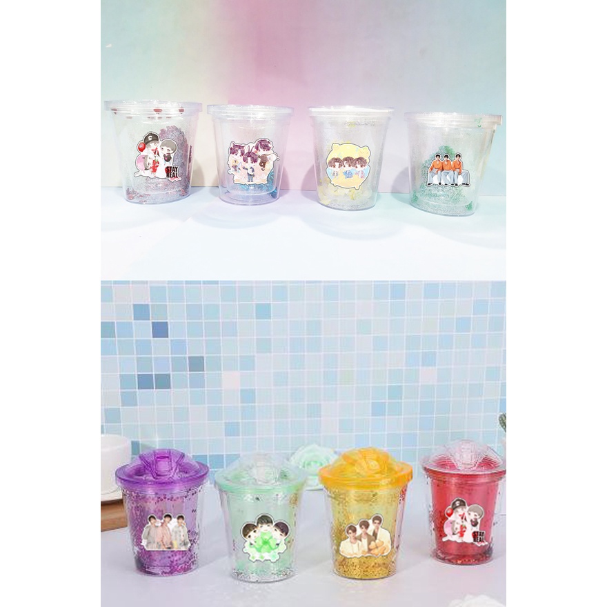 Cốc 2 lớp kim tuyến tfboys CNKI43 cute hoạt hình Cốc sứ pusheen