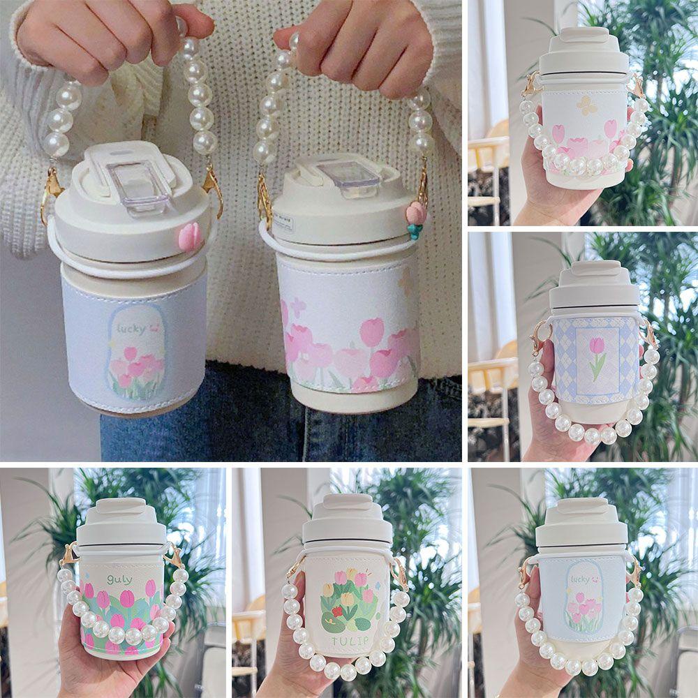 Bình Nước Giữ Nhiệt 450ml In Hình Hoa Tulip Dễ Thương