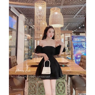 Váy đen trễ vai tay bồng
