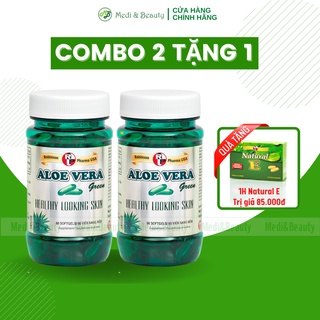 Combo 2 chai Dưỡng ẩm, đẹp da Aloe Vera Green tặng 1 hộp Vitamin e thiên nhiên hộp 30 viên