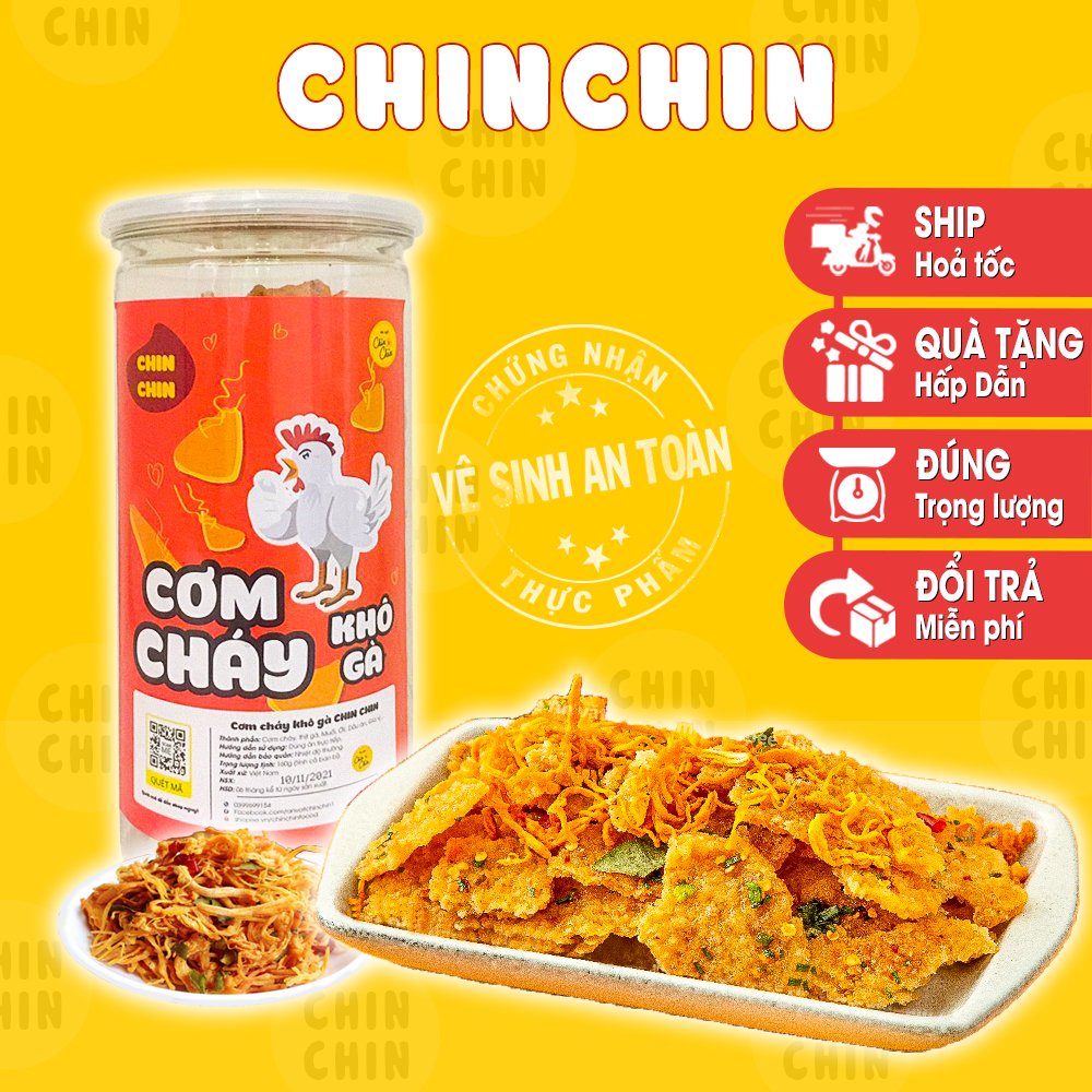 Đồ ăn vặt cơm cháy lắc khô gà chiên mắm hành trứng muối gà khô 300g ChinChin