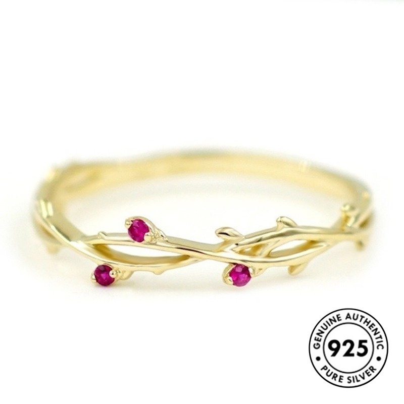 Nhẫn mạ vàng S925 đính đá ruby nhân tạo thời trang