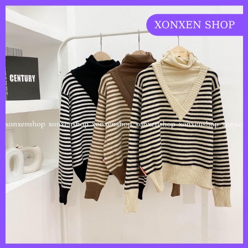 Áo len sọc cổ lọ chất len dày mịn co giãn thoải mái free size XONXEN TAM KỲ 269 HÙNG VƯƠNG mã 803087