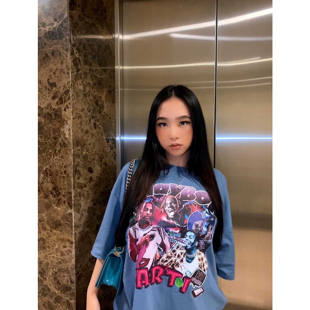 Áo Wash Vintage DACretro Playboi Carti HipHop tay lỡ Unisex cotton, Washed in hình Rapper Playboi Carti