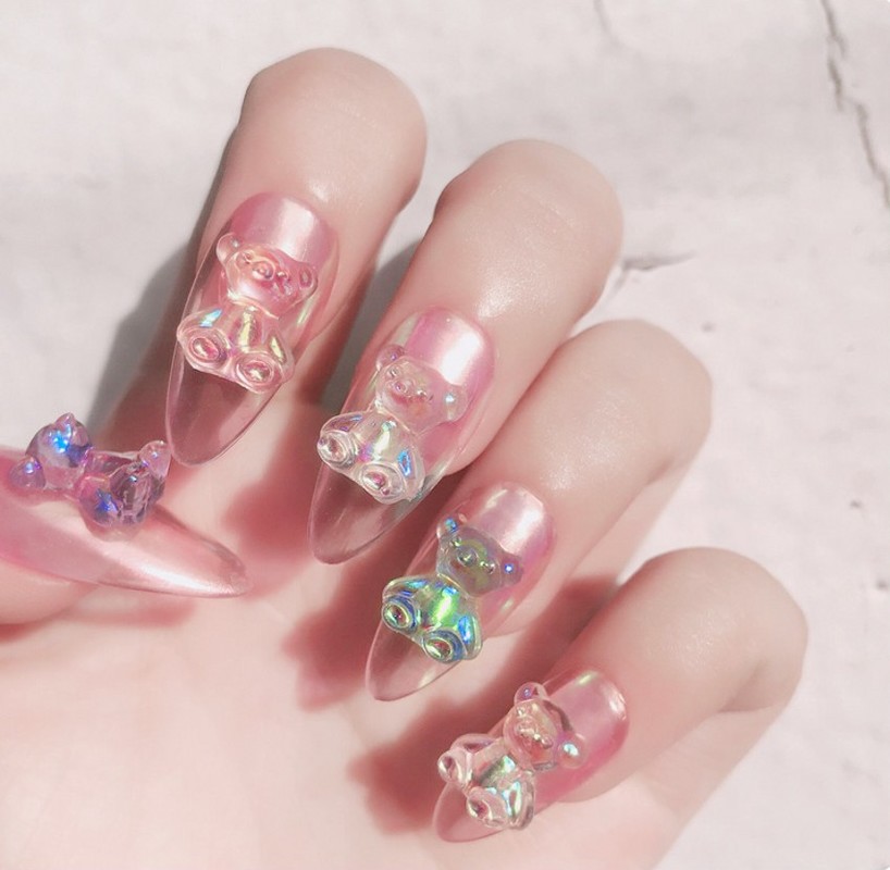 [Hàng mới về] Set 6 hạt phụ kiện dán trang trí móng tay hình gấu 3D dễ thương DIY