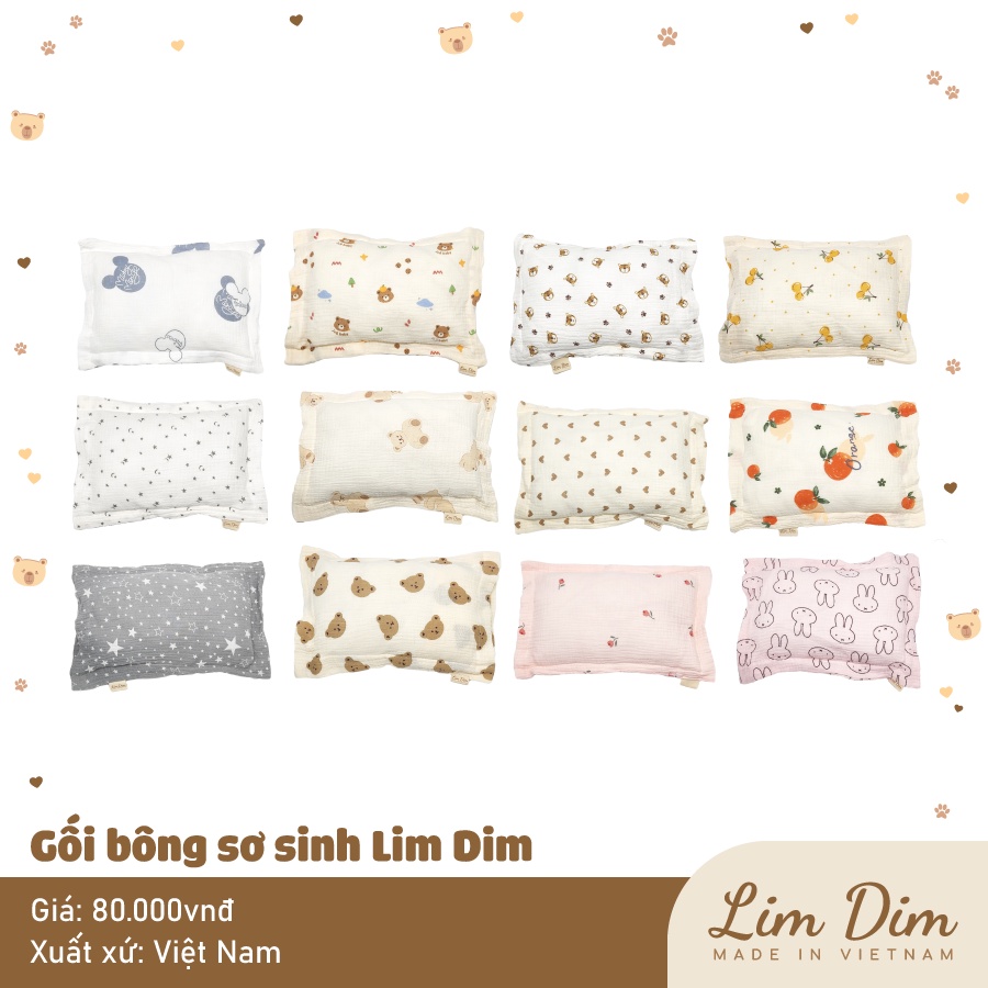 [FULL] Gối Xô Muslin Organic Cho bé sơ sinh Lim Dim Kích Thước 25*35cm