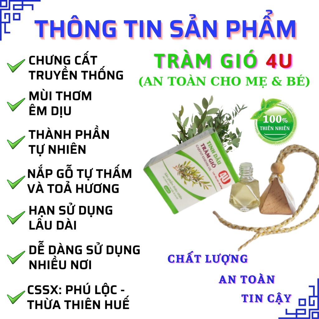 Tinh dầu tràm nguyên chất chai treo 4U đa công dụng, an toàn cho mẹ bầu và em bé