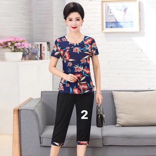 Đồ bộ trung niên họa tiết hoa thun co giản
