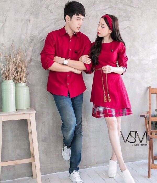 Set đồ đôi áo đôi áo cặp áo tình nhân gồm áo sơ mi và váy nữ chất vải kate thoáng mát hiện đại, set đồ couple CP029