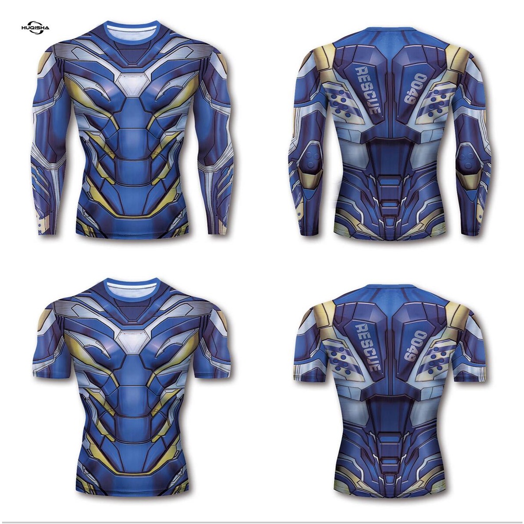 Áo thun nén HUQISHA tay dài in hình Iron Man 3d hóa trang halloween cho nam