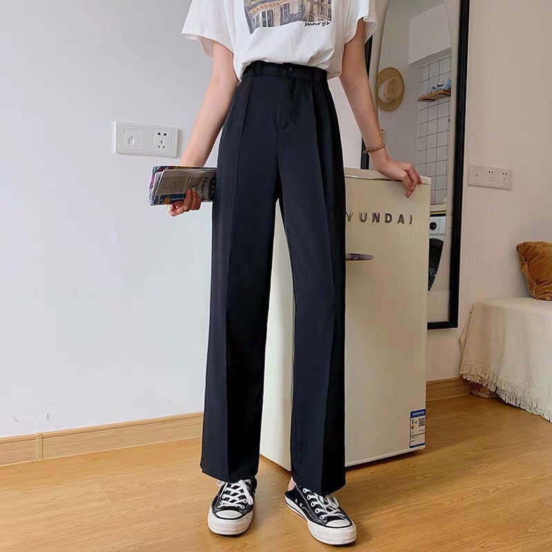 Quần Tây Nữ Ống Suông Dài 100cm Kéo Khóa Màu Đen Trắng ( Quần dáng dài)