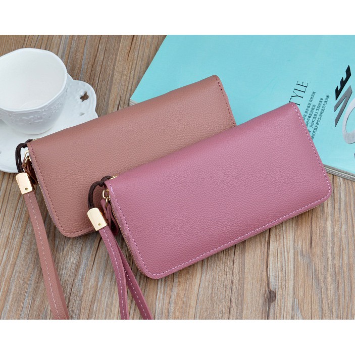 Bóp ví dài nữ cầm tay kiểu dáng Hàn Quốc nhiều ngăn đựng tiền thẻ điện thoại có ngăn kéo ví da PU cao cấp MSP X001-11