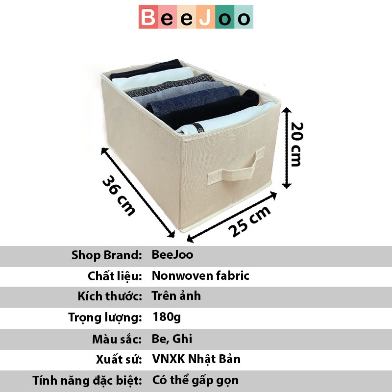 Hộp Vải Đựng Quần Áo Chia Ngăn, Hộp Đựng Đồ Lót, Tất Vớ, Có Nắp Gấp Gọn Tiện Lợi Hàng VNXK Nhật Bản BeeJoo