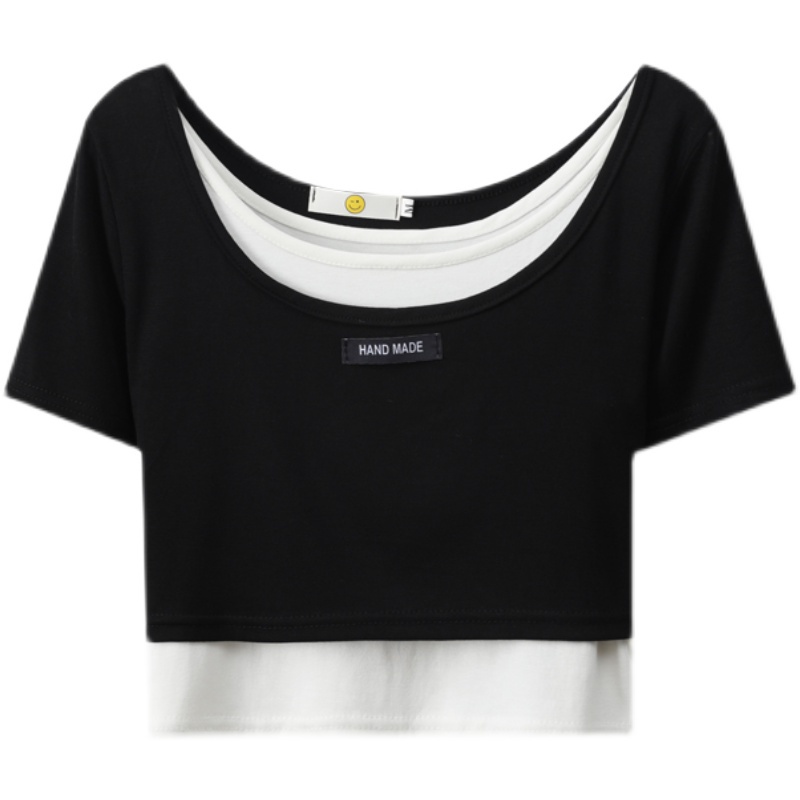 SUXI Áo Thun Croptop Cổ Tròn Tay Ngắn Thời Trang Mùa Hè Quyến Rũ Cho Nữ