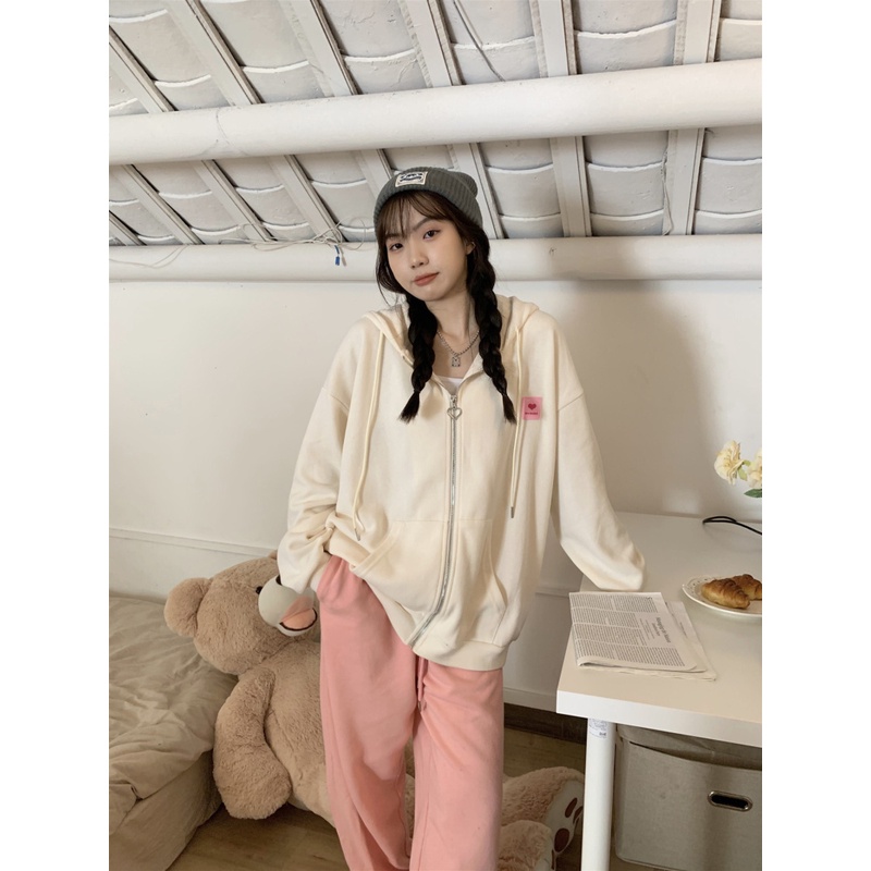 Áo Khoác Hoodie Dáng Rộng Thêu Hình Trái Tim Thời Trang Mùa Thu Mới Cho