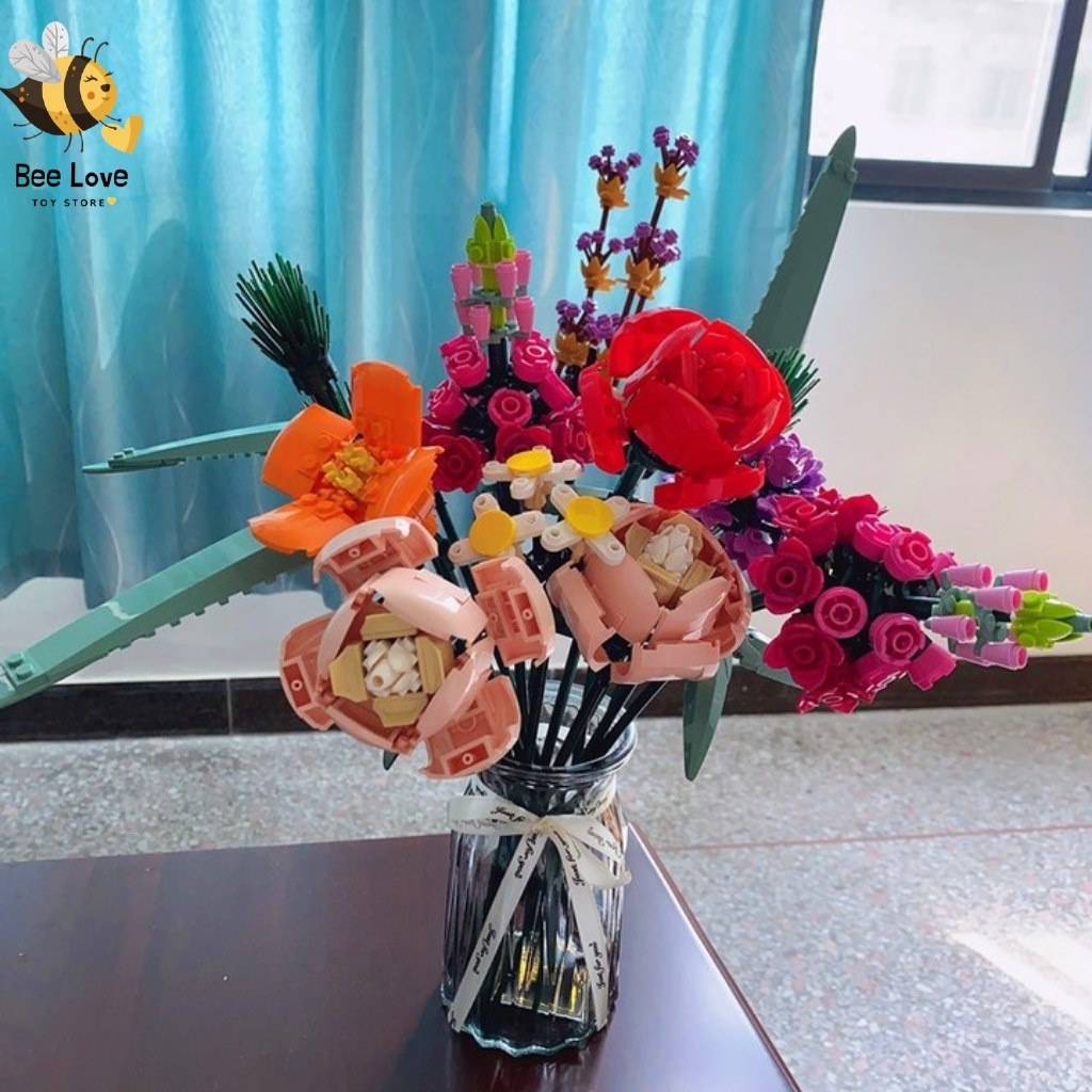 Bộ xếp hình Lego hoa decor Flower Bouquet, bộ đồ chơi lắp ráp cho bé phát triển não bộ kết hợp trang trí BL92 BeeLove