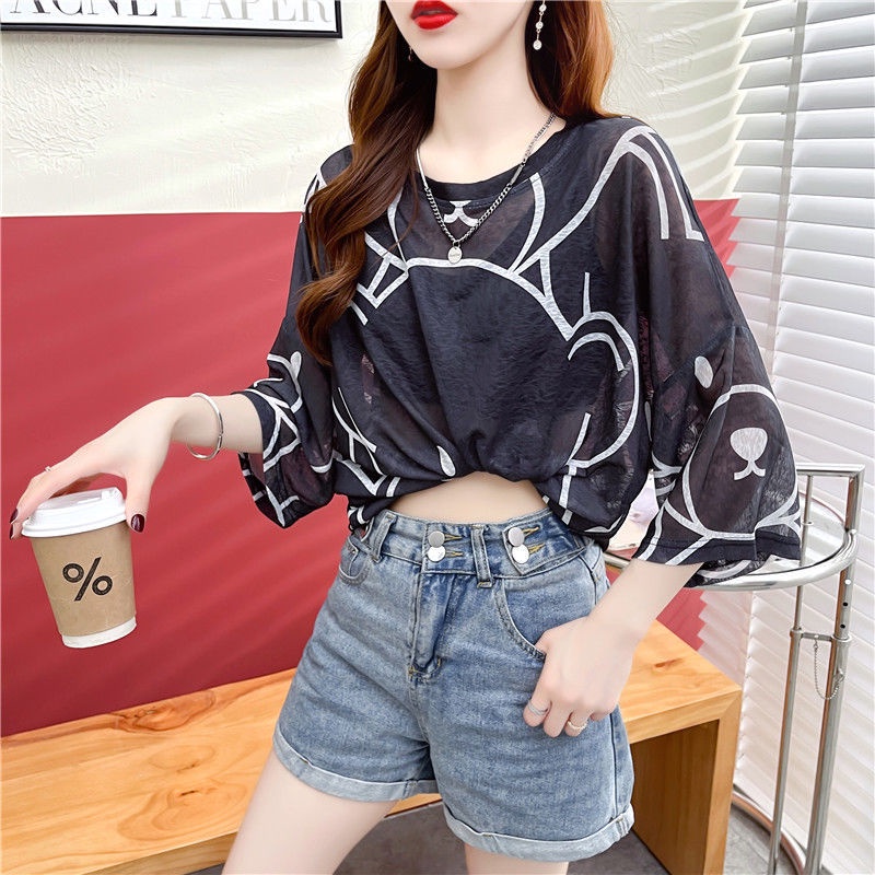 Áo Thun Tay Ngắn Cổ Tròn Dáng Rộng In Họa Tiết Thời Trang Mùa Hè Dễ Phối Đồ Cho Nữ