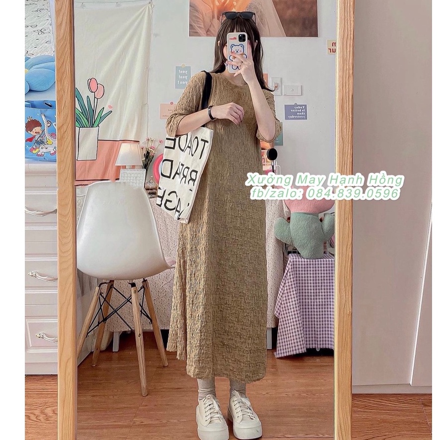 Váy suông nhăn dáng dài, Đầm suông đũi nhăn basic - Xưởng May Hạnh Hồng | BigBuy360 - bigbuy360.vn