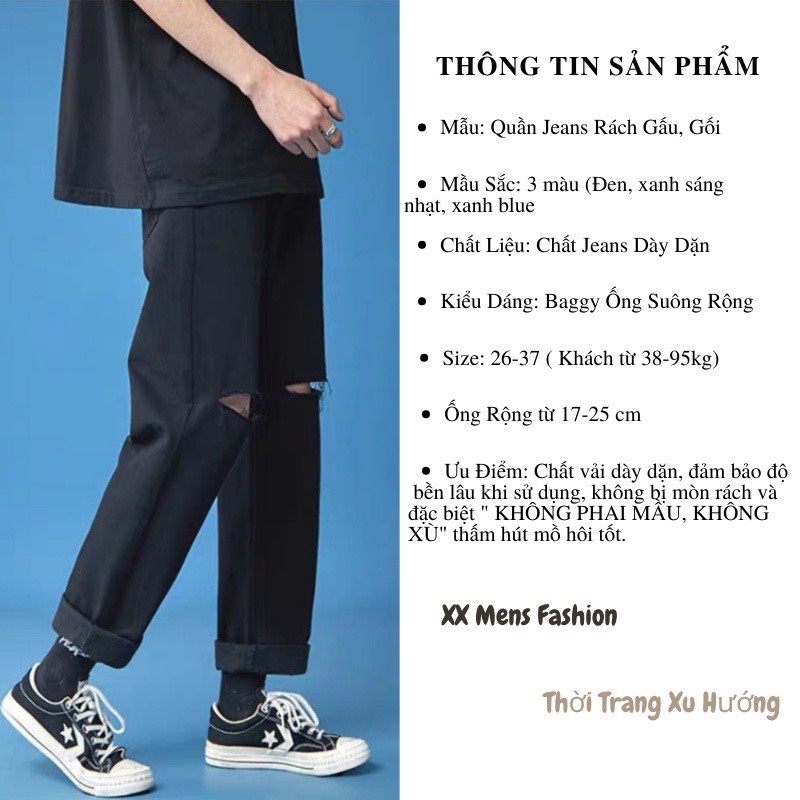 Quần jean nam, quần jeans baggy rách Gấu + Rách gối RĐ-01-Trend Clothing!