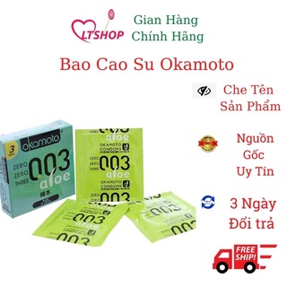 Bao cao su okamoto 0.03 aloe. tinh chất lô hội hộp 3 cái