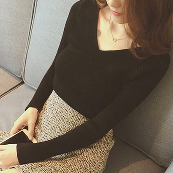 【ZHELIHANGFEI】Áo Len Tay Dài Cổ Chữ V Thời Trang Quyến Rũ Cho Nữ