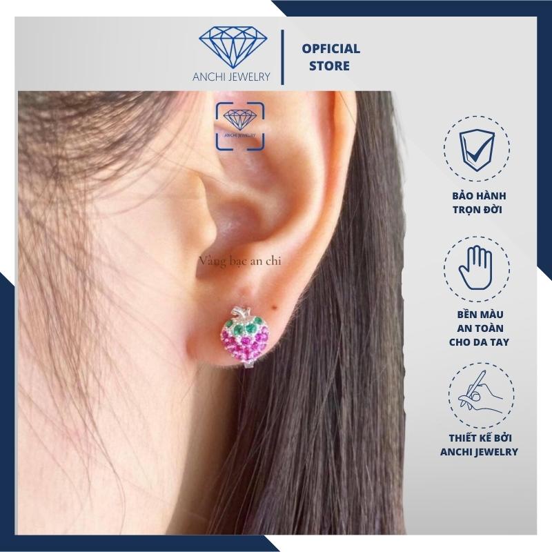Bông tai dâu tây / mèo hello kitty cho bé, chuẩn bạc ta bao sáng không xuống màu, Anchi jewelry