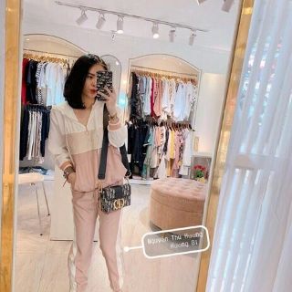 Bộ nữ đũi xước phối màu
