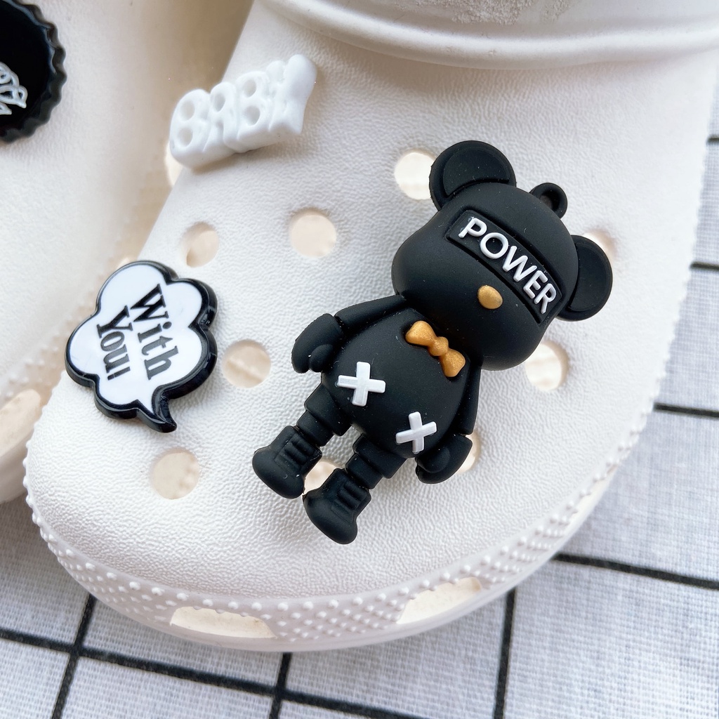 crocs Sticker shoes sticker for cross sandalsSet 6 Phụ Kiện Nút Trang Trí Giày Hình KAWS/Gấu/Bướm croc jibz DIY#Loạt Đen Trắng