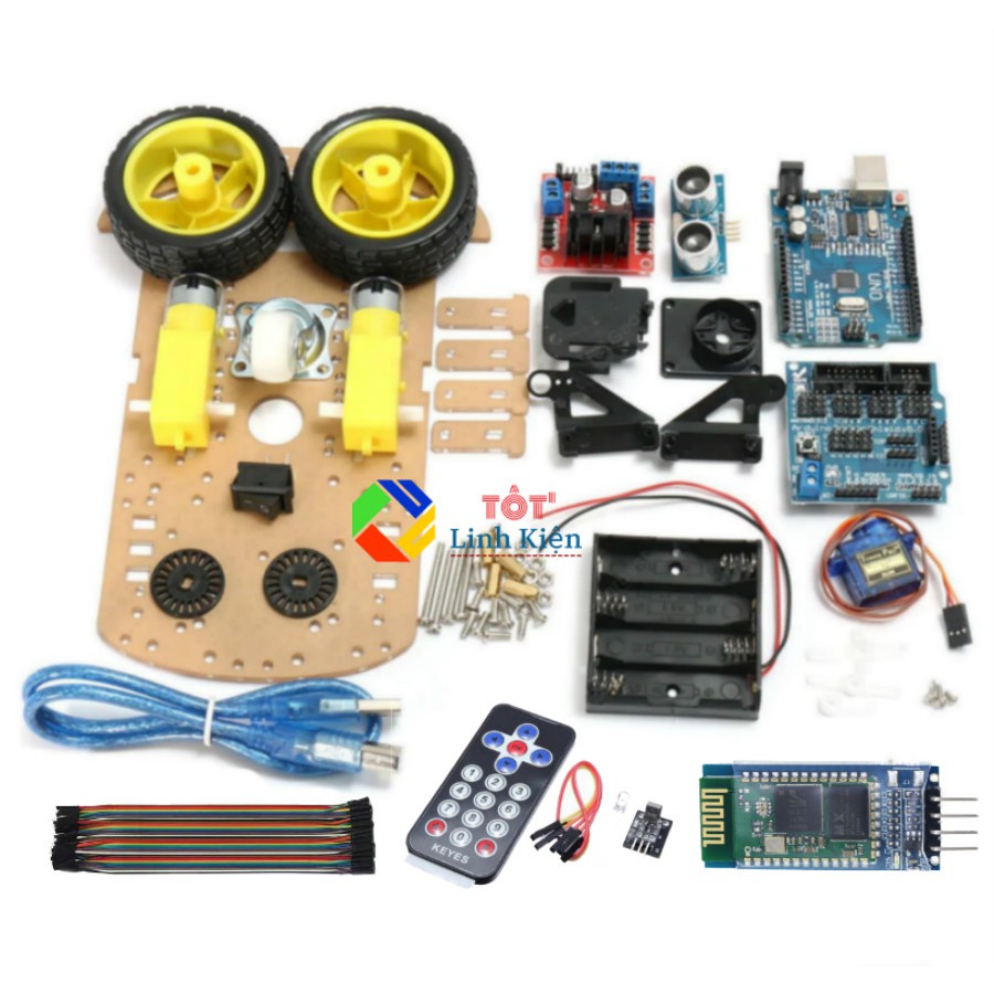 (Kèm CODE) Bộ xe Car Robot 3 bánh điều khiển Bluetooth, hồng ngoại, tránh vật cản DIY Carkit 4- Arduino