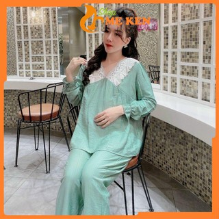 Bộ bầu mặc nhà - đồ bầu sau sinh chất đũi hàn cao cấp cổ bướm DB04  size tới 70kg - Shop Mẹ Ken