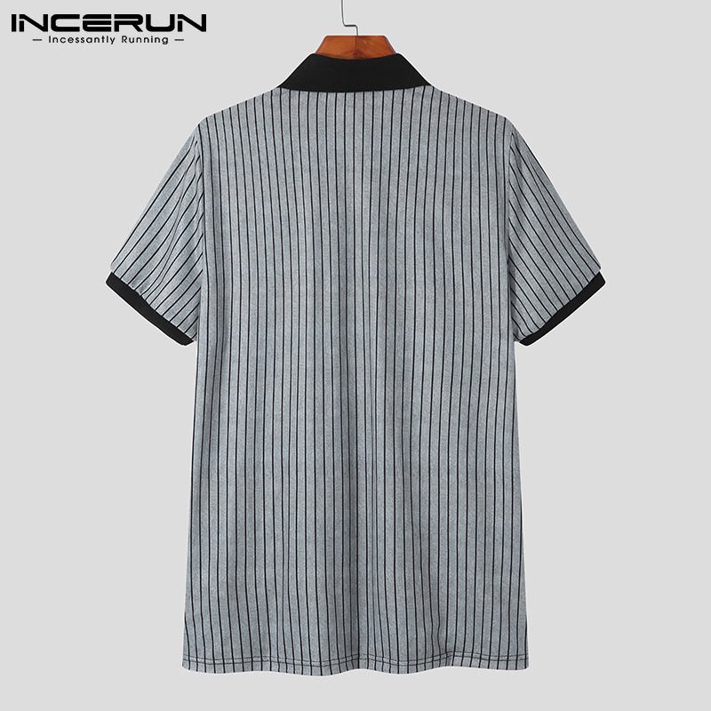 INCERUN Áo Thun Polo Ngắn Tay Thoải Mái Họa Tiết Kẻ Sọc Thời Trang Mùa Hè Cho Nam
