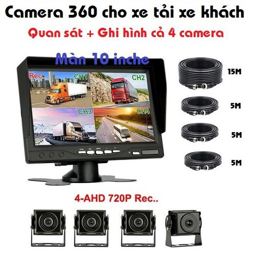 Bộ Camera 360 màn 10 inche 4 camera ghi hình quan sát đồng thời 4 hướng cho xe bus xe tải - CHT10-2580PL