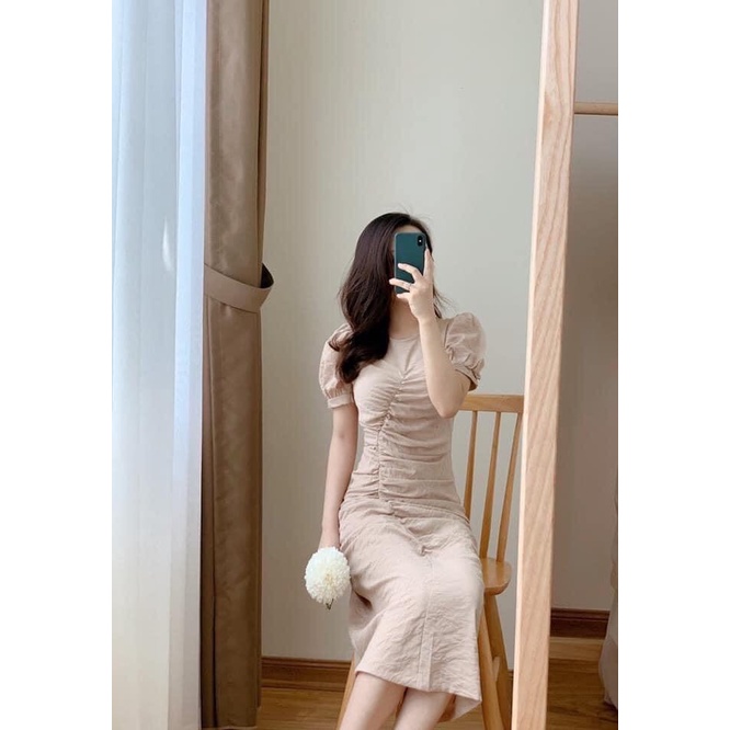 Đầm Midi nhún eo cực tôn dáng