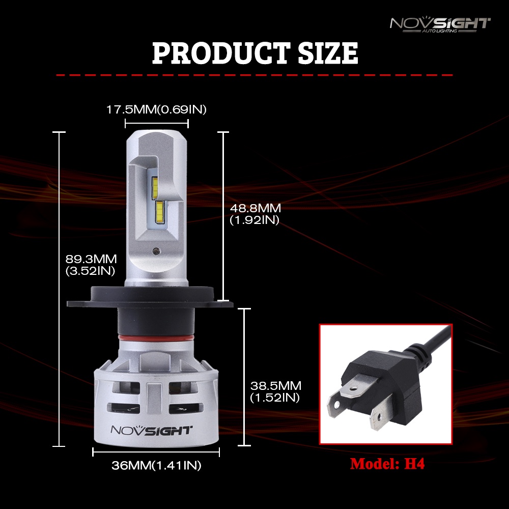 Set 2 bóng đèn pha NOVSIGHT LED N9 H4 10000LM 60W 6500K tiện lợi dành cho xe hơi