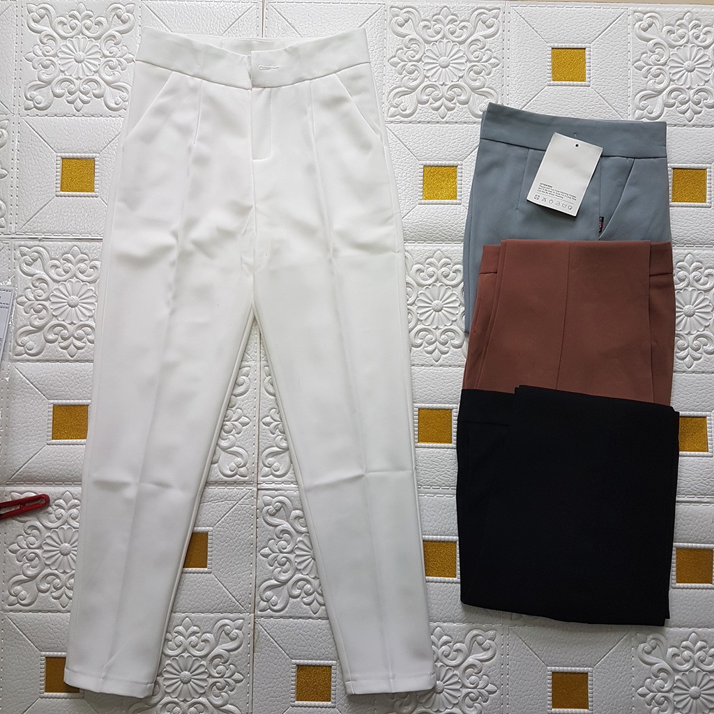 Quần tây nữ lưng cao 𝐒𝐭𝐲𝐥𝐞 𝐇à𝐧 𝐐𝐮ố𝐜 cúc bọc vải - Chất vải cát Hàn màu đen, trắng, xanh ghi - Dáng đứng cực xinh - LOLA | BigBuy360 - bigbuy360.vn