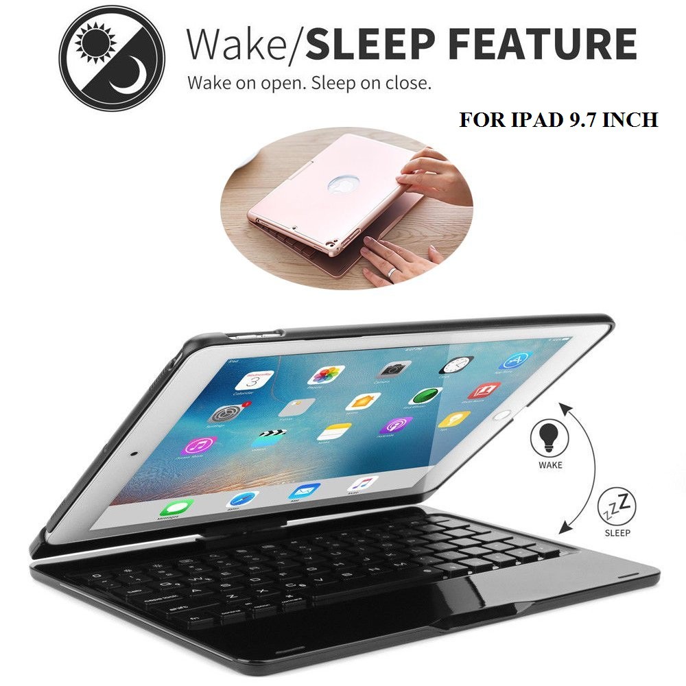 Bàn phím Bluetooth xoay 360 độ cho iPad Air 2, iPad Pro 9.7, New iPad 2017, ipad air - 7 màu đèn cho bàn phím- màu đen | BigBuy360 - bigbuy360.vn