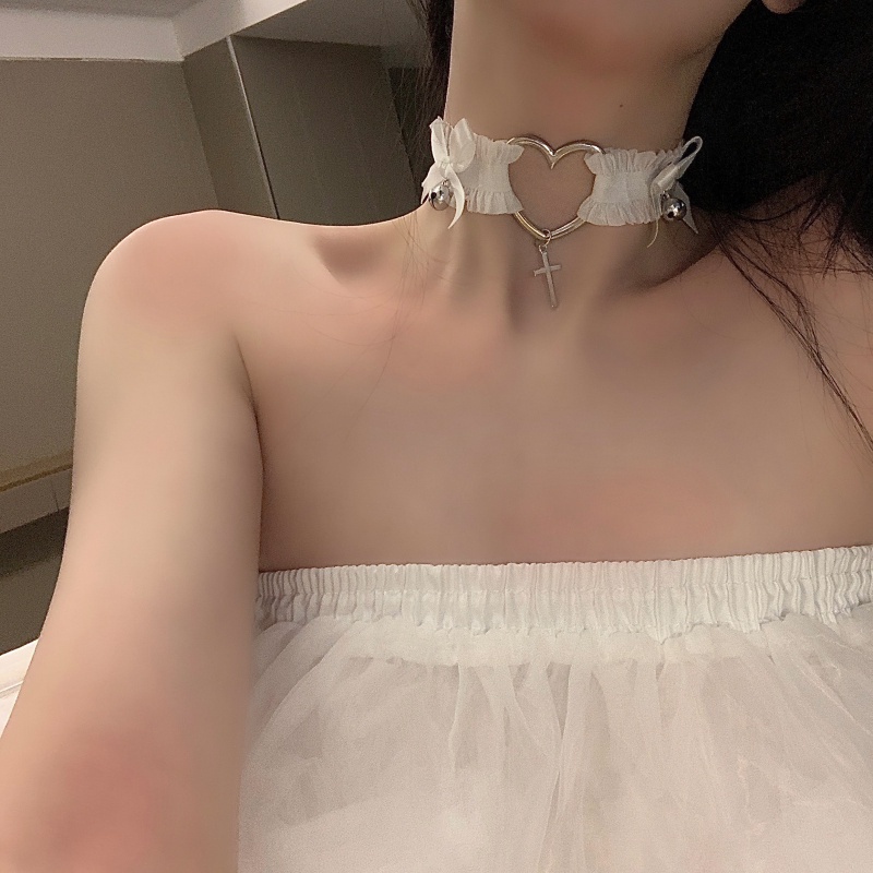 Vòng Choker Co Giãn Phối Ren Thắt Nơ Chéo / Trái Tim Rỗng Thời Trang Có Thể Điều Chỉnh Phong Cách Lolita