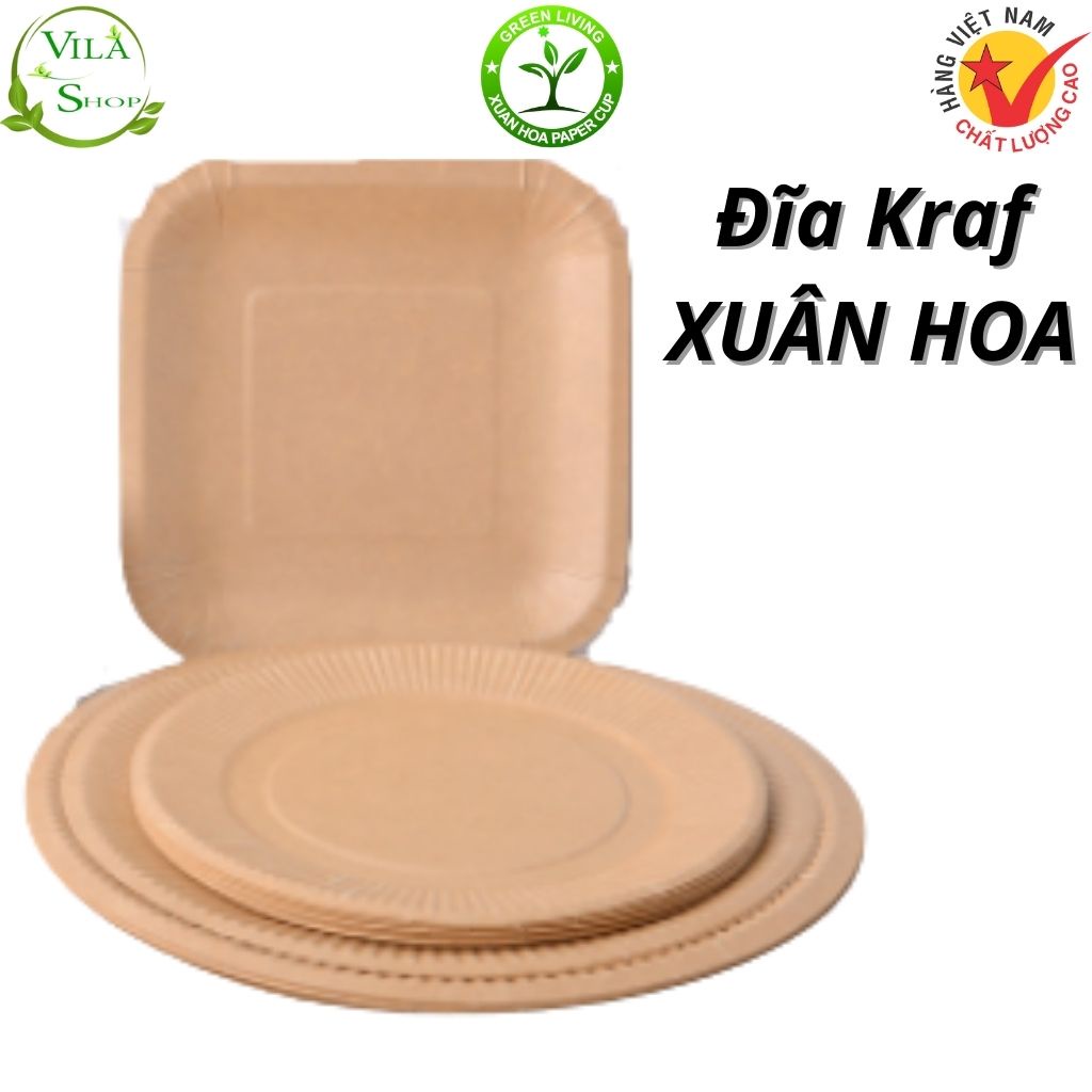 (Gói 10) Đĩa Giấy Kraft/ Đĩa Giấy Dùng 1 Lần Đựng Bánh Kem, Đồ Ăn Picn