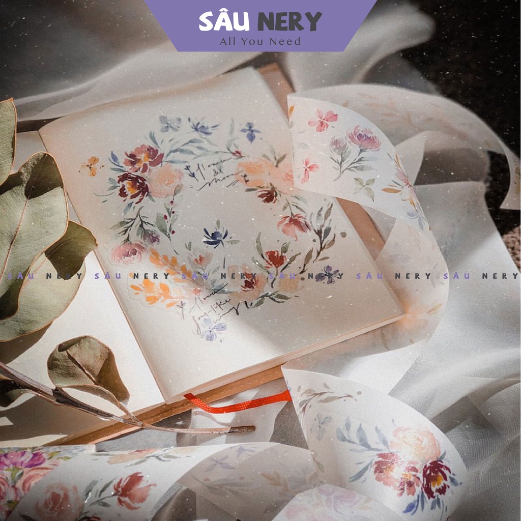 Sâu Nery - SNB17 - Washi tape hoa xinh xắn Prairie gentian by Meow Illustration (Chu kỳ 70cm)