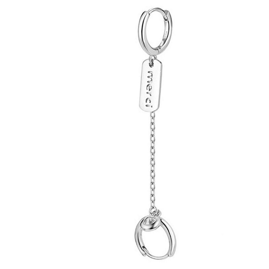 Khuyên Tai Tròn Mặt Chữ Phối Sợi Xích Cá Tính Cổ Điển Phong Cách Hàn Quốc