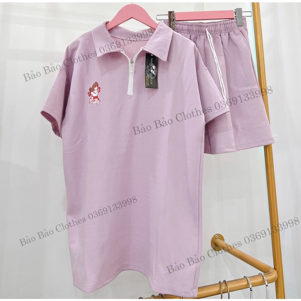 Bộ Đùi Nam Nữ Form Polo Khóa Cổ Cô Gái Hàn Quốc- Bộ Đùi Tay Lỡ  Dày Mịn Thoáng Mát Thiết Kế  Kiểu Dáng Năng Động