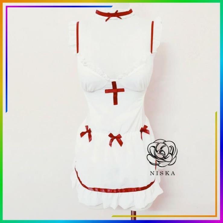 Váy Ngủ Nữ Hở Lưng Sexy Cosplay Y tá, Yếm Ngủ Buộc Dây Freesize Chụp Ảnh Indoor Studio Gợi Cảm - YtaN187 | BigBuy360 - bigbuy360.vn