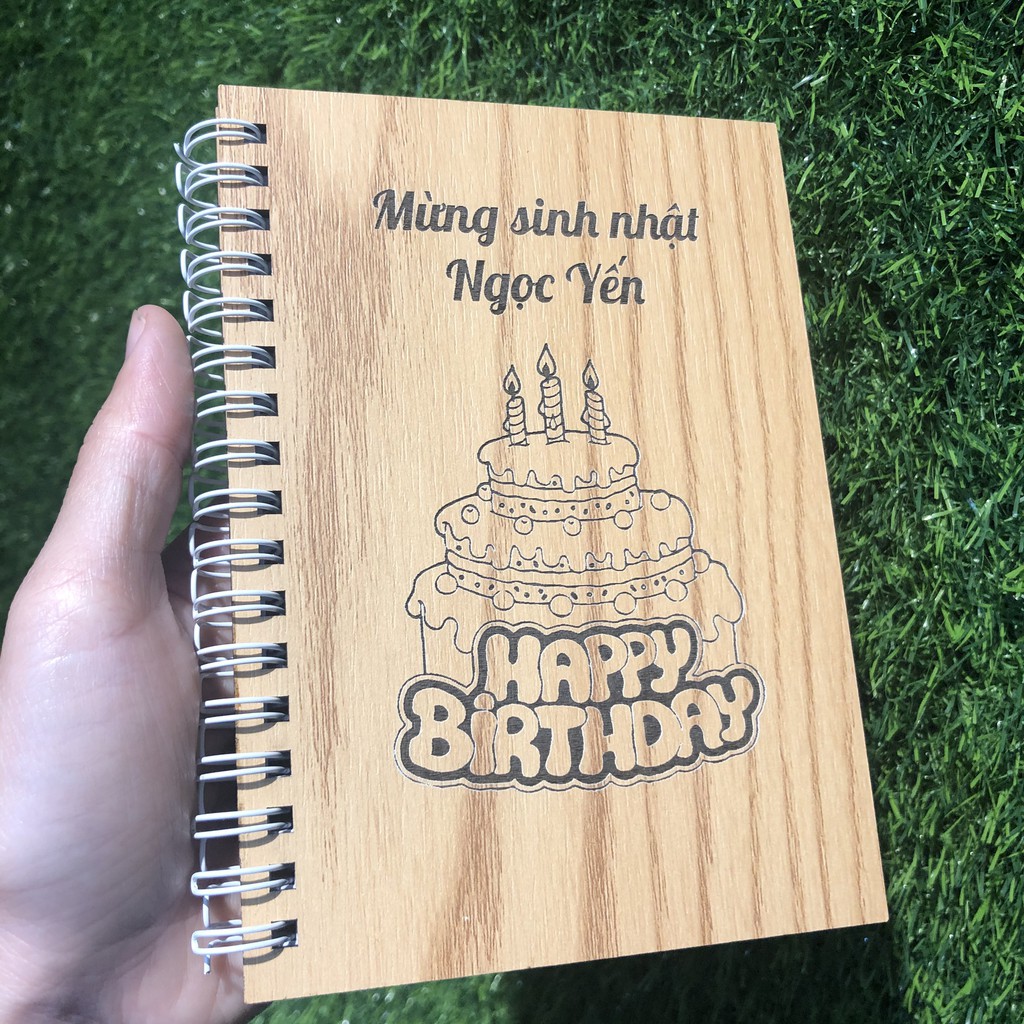 Sổ tay Notebook – Sổ gáy xoắn bìa gỗ khắc theo yêu cầu - Món quà sinh nhật ý nghĩa – Kích thước A5 (15x20cm)