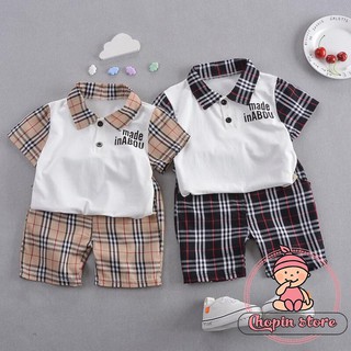 Bộ phối kẻ ABOU cho bé trai - bộ bé trai - set bộ bé trai - áo sơ mi bé trai