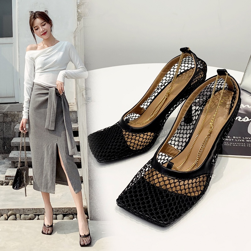 Giày sandal phối dây xích vàng thoáng khí thời trang cho nữ Size 35-39