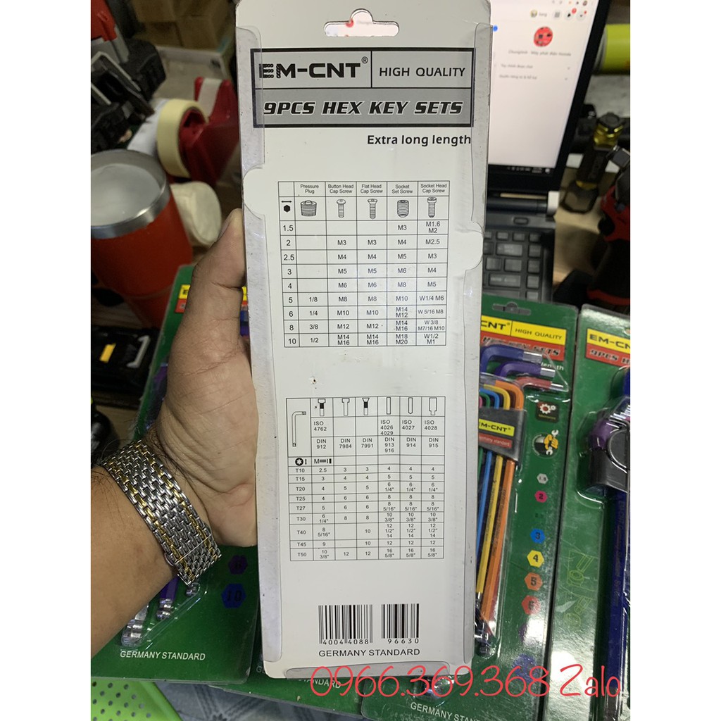 Bộ lục giác màu đầu bi 9 món dài " nhiều màu sắc " EM - CNT