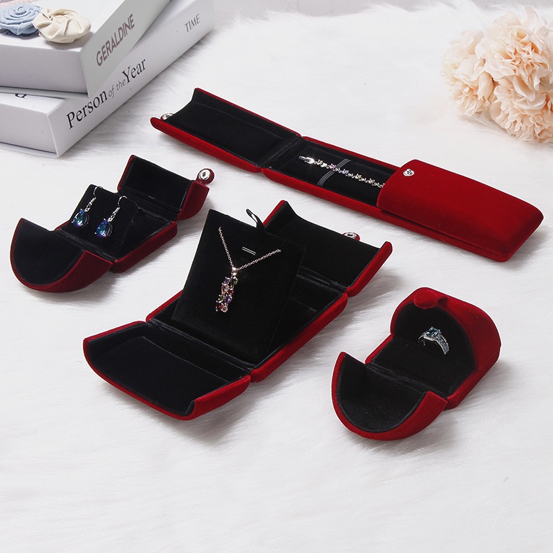 1 Hộp Đựng Nhẫn 2 Ngăn Bằng Vải Nhung Cao Cấp