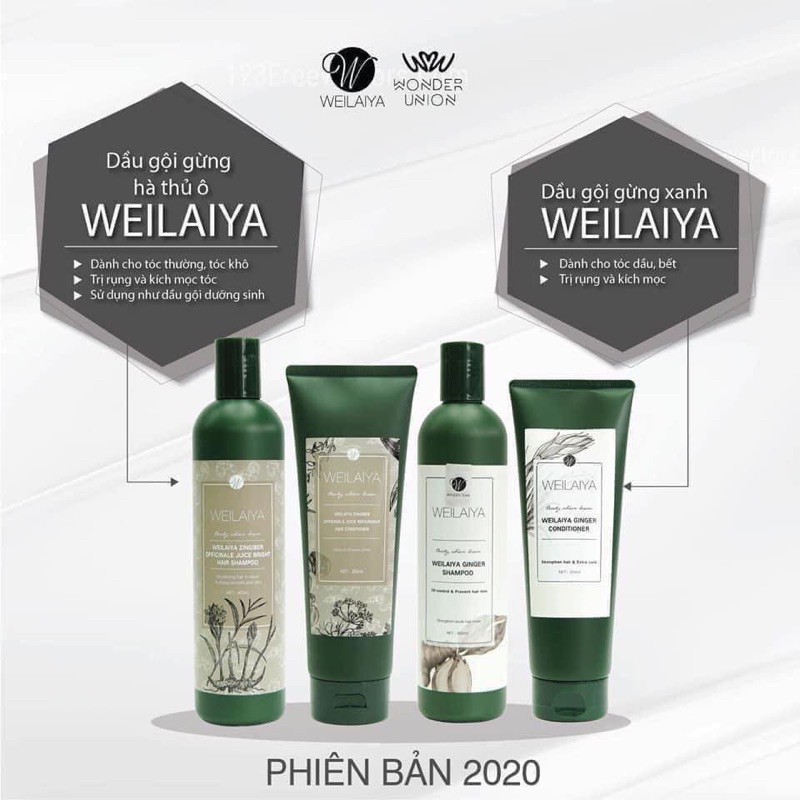 Bộ gội xả gừng weilaya 400ml trắng & thuốc bắc (tặng kèm sét mini) | BigBuy360 - bigbuy360.vn