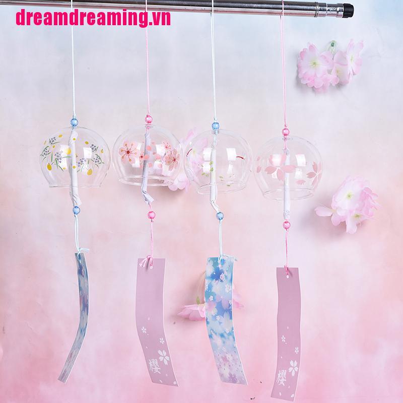 Chuông Gió Bằng Kính Họa Tiết Hoa Anh Đào Trang Trí Phòng Khách