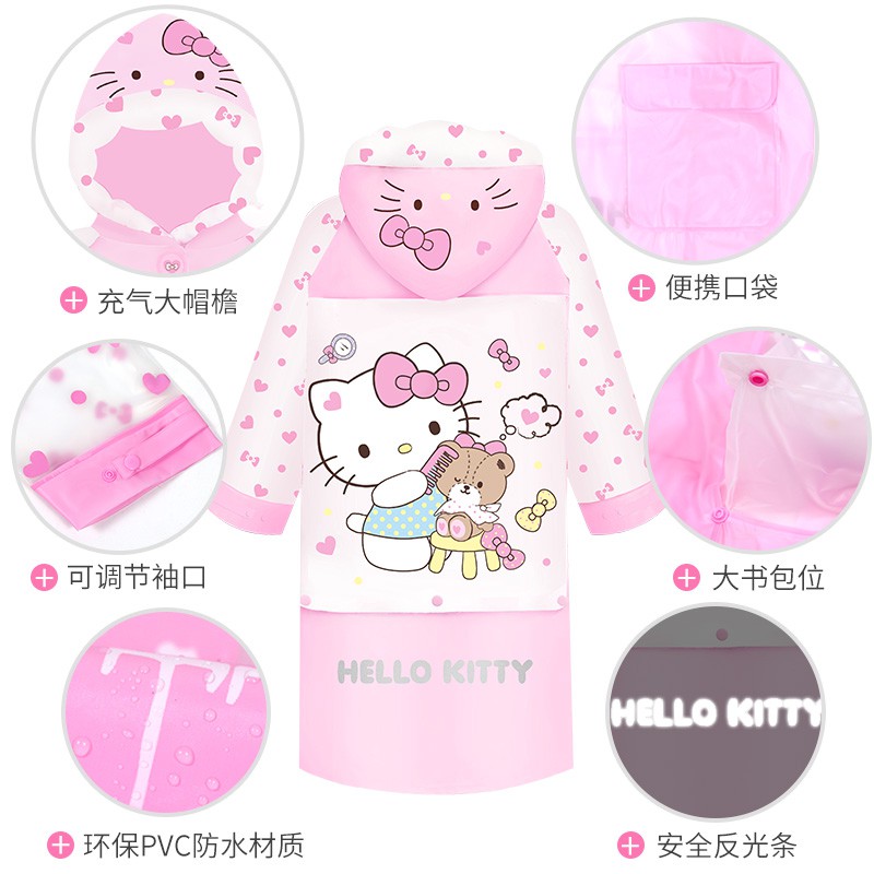 Áo mưa cao cấp họa tiết hoạt hình Hello Kitty ngộ nghĩnh cực kỳ dễ thương dành cho trẻ em